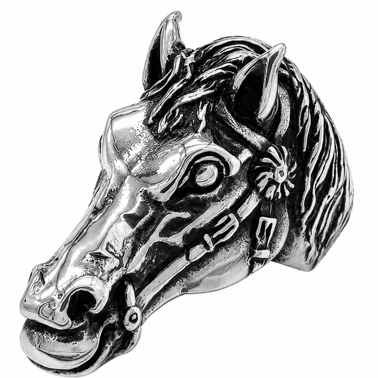 Stainless Steel Massive Horse Head Equestrian Animal Ring