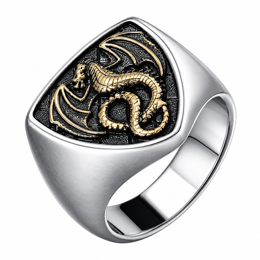 18k Gold PVD Stainless Steel Dragon Mythical Animal Creature Ring