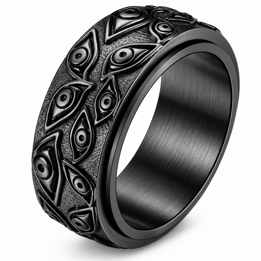 Black PVD Stainless Steel Evil Eye Spinner Eternity Band Ring