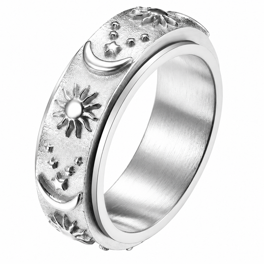 Stainless Steel Sun Moon Eternity Spinner Celestial Ring