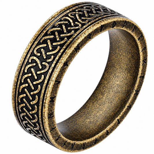 Stainless Steel Antiqued-Brass Look Celtic Eternity Band Ring