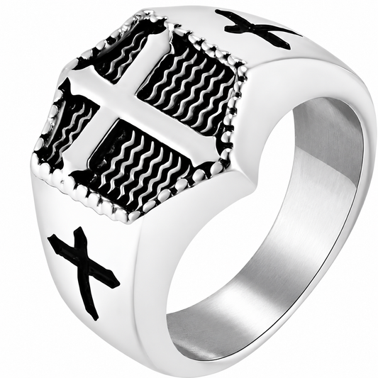 Stainless Steel Christian Cross Jesus Shield Ring