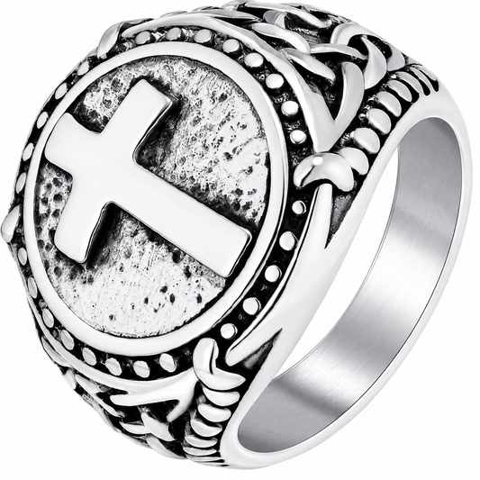 Stainless Steel Christian Cross Signet Jesus Ring
