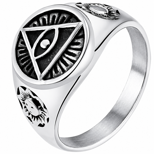 Stainless Steel Pyramid Eye of Providence Triangle Ring