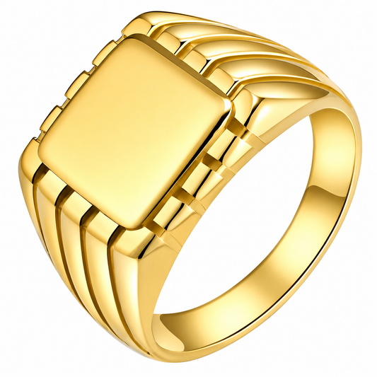 18k Gold PVD Stainless Steel Signet Square Ring