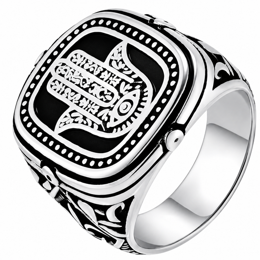 Stainless Steel Hamsa Hand Large Wide Band Ring