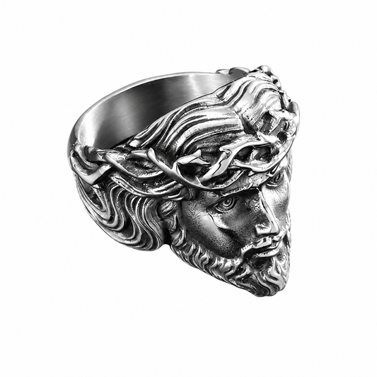Stainless Steel Jesus Crown of Thorns Crucifix Ring