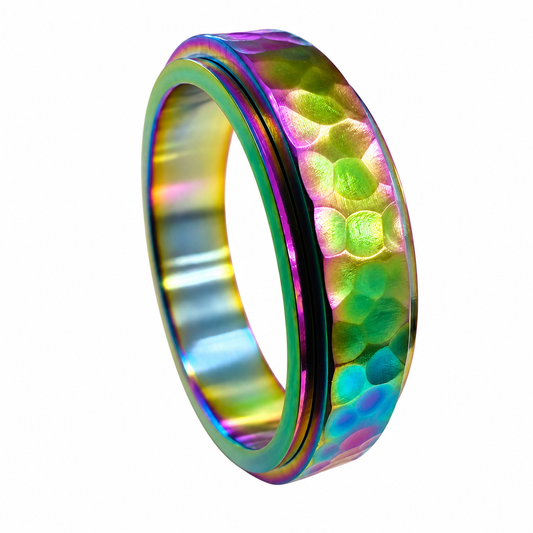 Stainless Steel Rainbow Finish Spinner Hammer LGBTQ Pride Ring