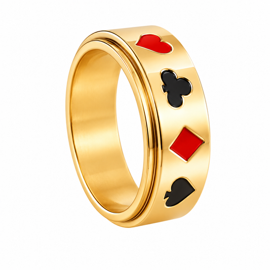 18k Gold PVD Stainless Steel Card Deck Spinner Ring