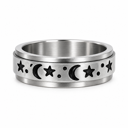 Stainless Steel Celestial Moon Star Spinner Anxiety Fidget Ring