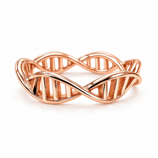 18k Rose Gold PVD Stainless Steel 3D DNA Double Helix Wave Eternity Life Ring