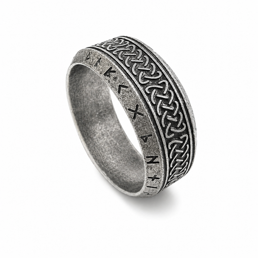 Stainless Steel Antiqued Finished Eternity Viking Celtic Band Ring