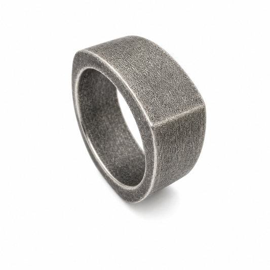 Stainless Steel Antiqued Finished Squared Flat Band Ring