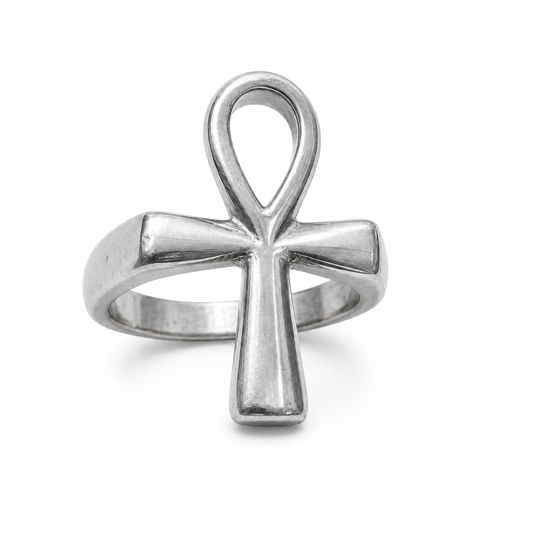 Stainless Steel Ahnk Cross Egyptian Plain Band Ring