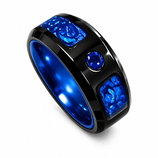 Stainless Steel Blue PVD Band Celtic Design Ring