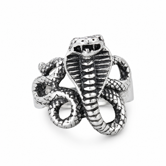 Stainless Steel King Cobra Snake Serpent Animal Ring