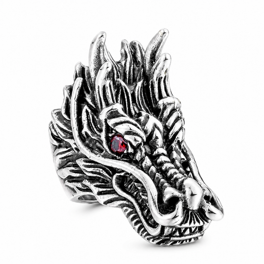 Stainless Steel Red Eye Dragon Head Snake Mythic Animal Ring