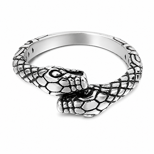 Stainless Steel Double Head Snake Serpent Animal Ring