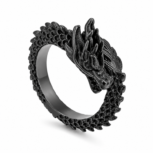 Black PVD Stainless Steel Dragon Head Mythical Animal Ring