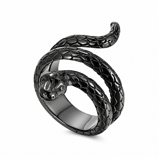 Black PVD Stainless Steel Snake Serpent Animal ring