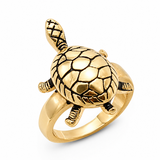 18k Gold PVD Stainless Steel Turtle Cute Animal Shell Ring