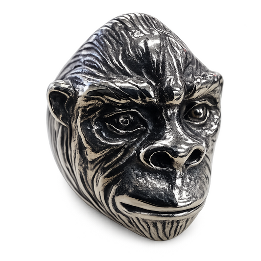 Stainless Steel Ape Monkey Gorilla Animal Head Ring