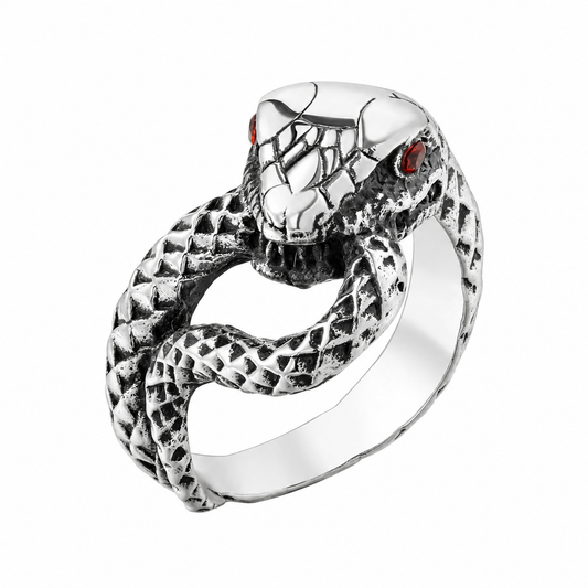 Stainless Steel Red Eye Snake Eating Tail Animal Ring