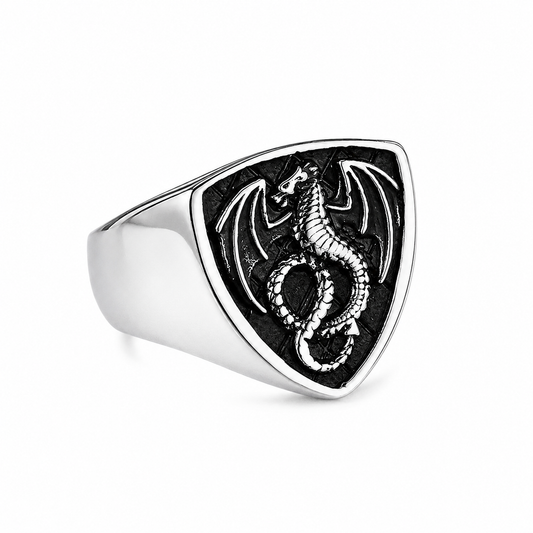 Stainless Steel Dragon Shield Mythical Bird Animal Ring
