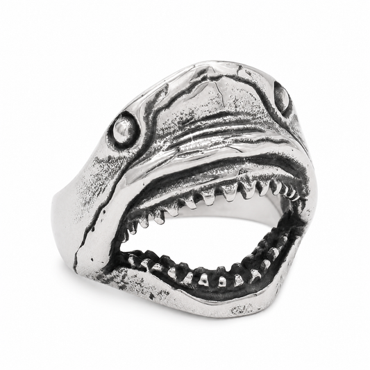Stainless Steel Shark Head Great White Teeth Bite Ring