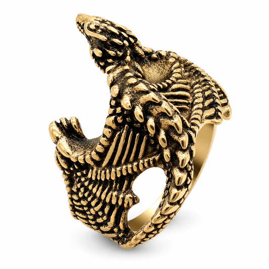 18k Gold PVD Stainless Steel Dragon Scale Mythical Animal Ring