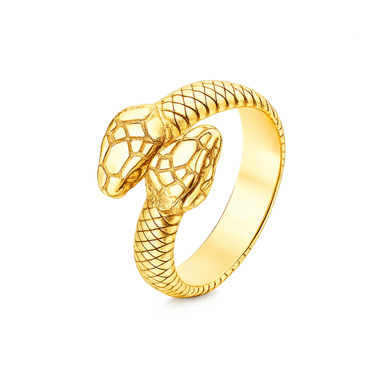 18k Gold PVD Stainless Steel Double Head Snake Serpent Animal Ring