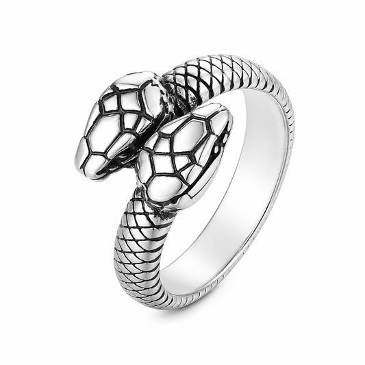 Stainless Steel Double Head Snake Serpent Animal Ring