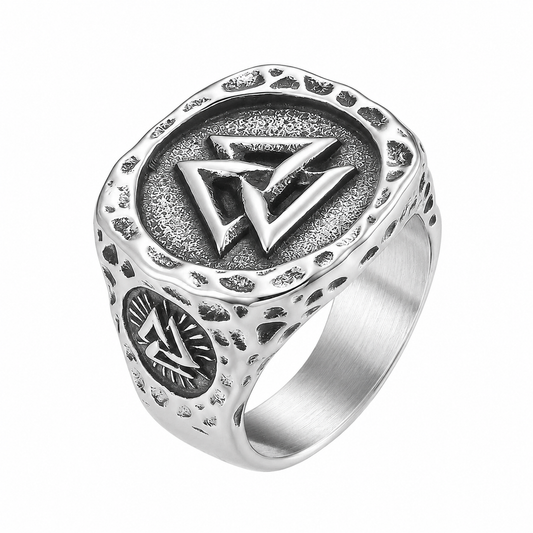 Stainless Steel Valknut Three Triangle Viking Norse Signet Ring