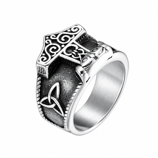 Stainless Steel Celtic Knot Triquetra Viking Hammer Mjolnir Norse Ring