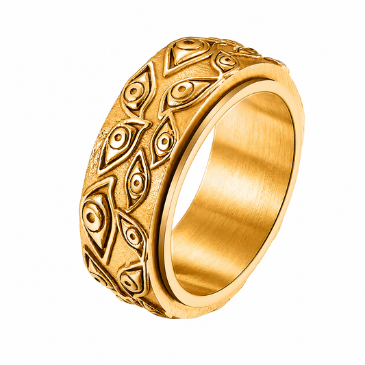 18k Gold PVD Stainless Steel Evil Eye Spinner Eternity Band Ring