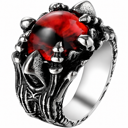 Stainless Steel Grim Reaper Red Evil Eye Ring