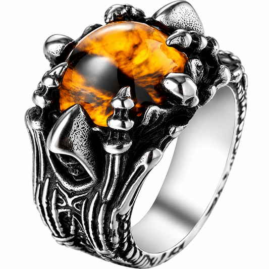 Stainless Steel Grim Reaper Yellow Orange Evil Eye Ring