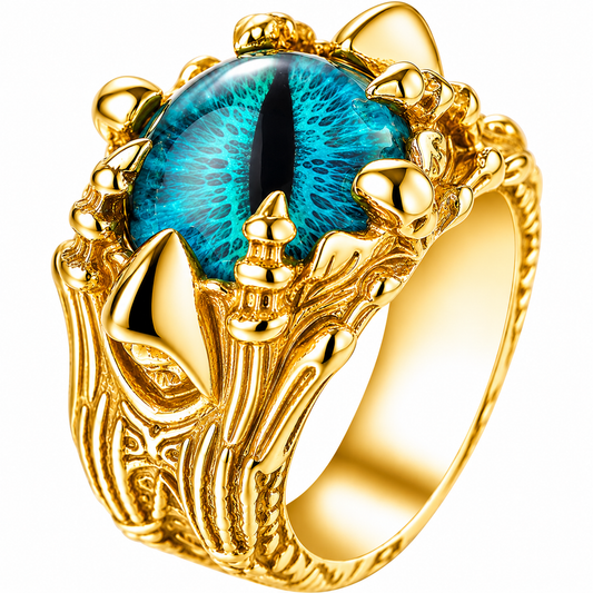 18k Gold PVD Stainless Steel Grim Reaper Blue Evil Eye Ring