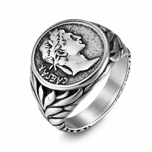 Stainless Steel Caesar Head Coin Roman Empire Ring