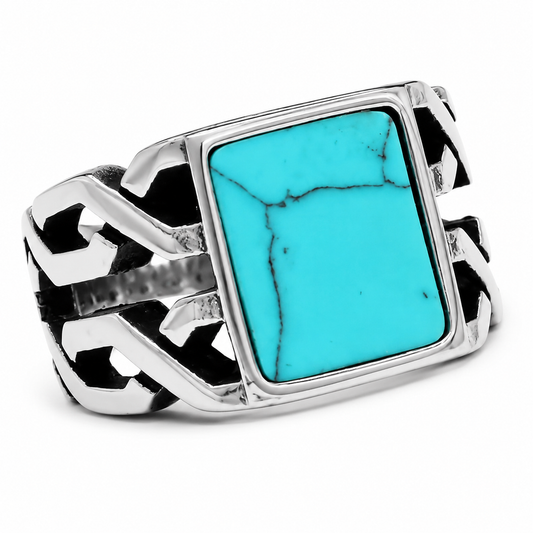 Stainless Steel Simulated Turquoise Celtic Knot Band Ring