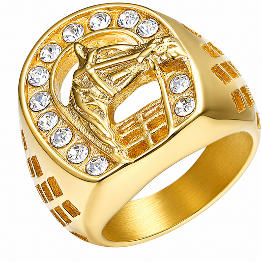 18k Gold PVD Stainless Steel Horse Horseshoe Equestrian Animal Ring