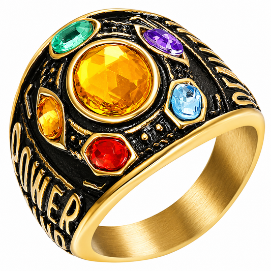 18k Gold PVD Stainless Steel Power Colorful Stones Hand Ring