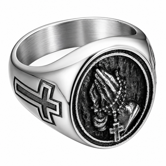 Stainless Steel Praying Hands Catholic Rosary Ring