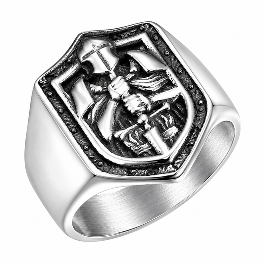 Stainless Steel Knight Sword Shield Ring
