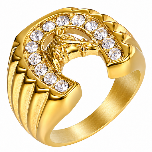 18k Gold PVD Stainless Steel Horse Horseshoe Equestrian Animal Ring