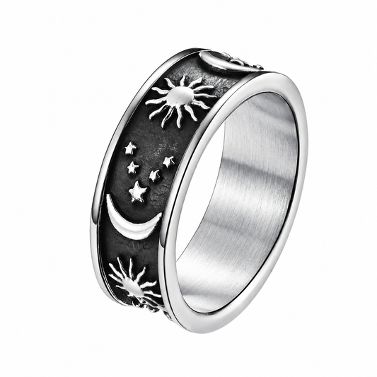 Stainless Steel Moon Star Galaxy Band Ring