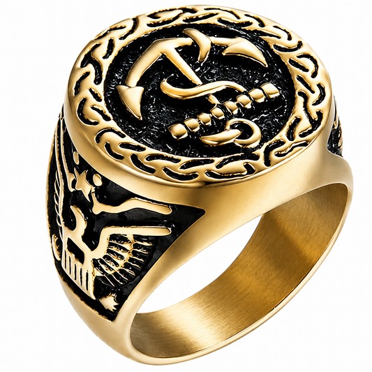 18k Gold PVD Stainless Steel Anchor Marine Sailer Ring
