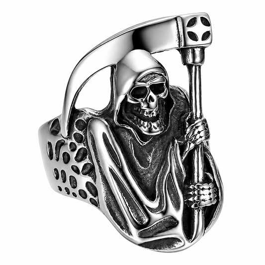 Stainless Steel Grim Reaper Death Sickle Halloween Ring