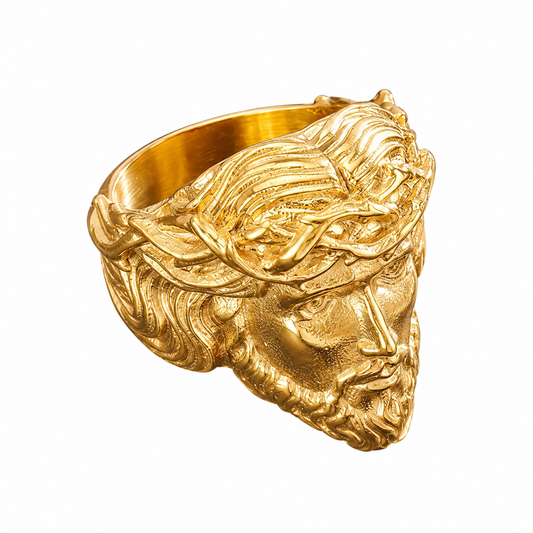 18k Gold PVD Stainless Steel Jesus Crown of Thorns Crucifix Ring