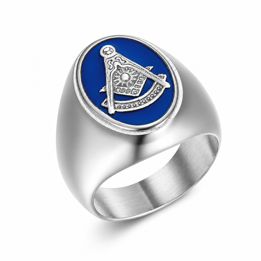 Stainless Steel Masonic Freemason Compass Signet Ring